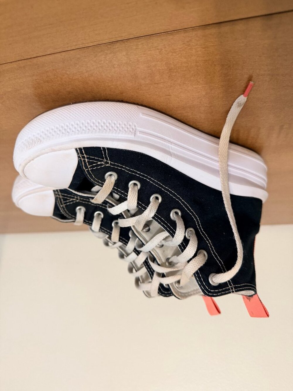 Youth 3 Platform Converse Chucks | Black + Coral Pops